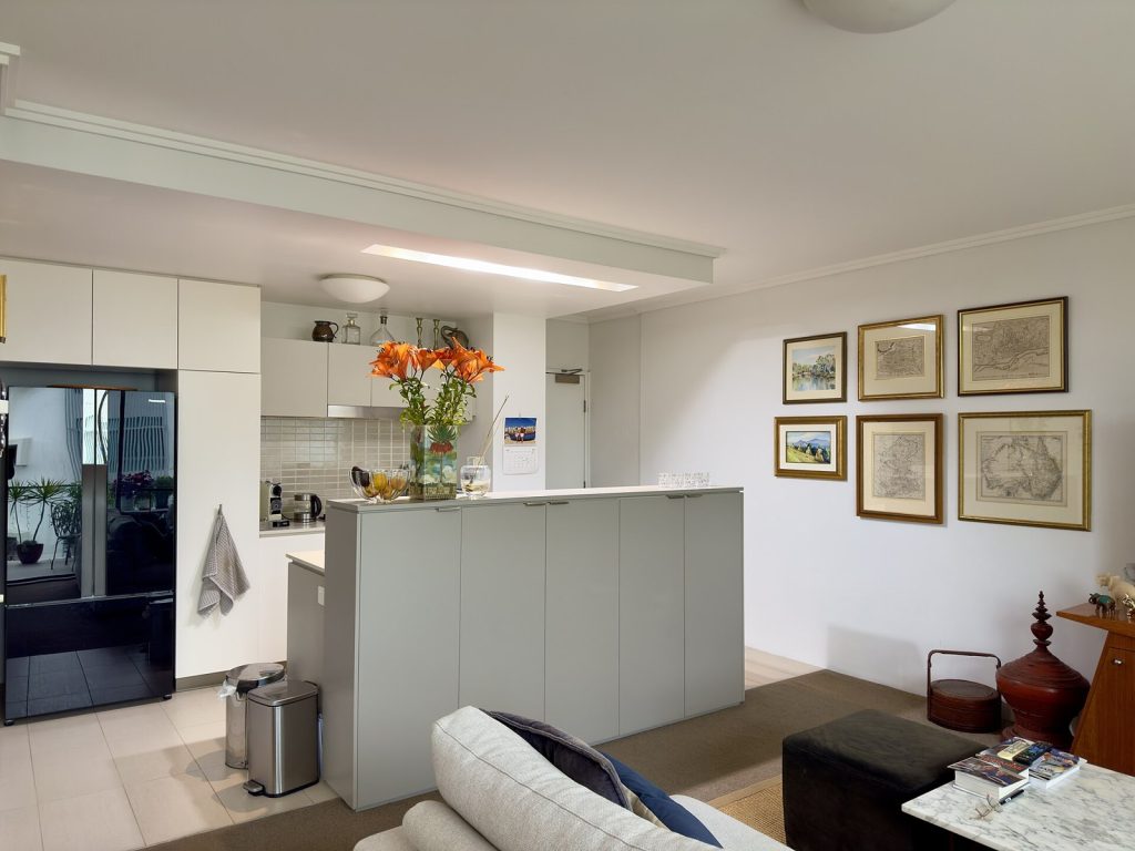 Kitchen interior showing counter and sink context. Illustrative setting